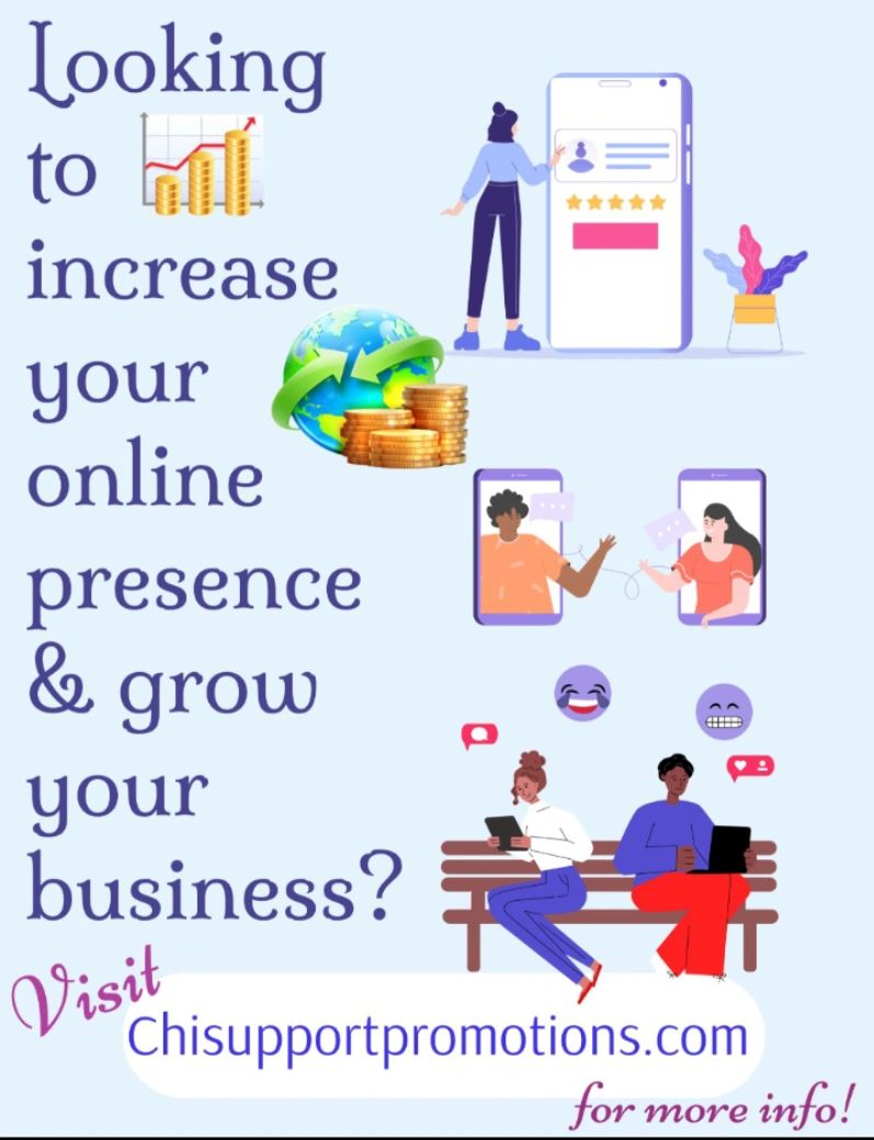 ChisupportP's tweet photo. "📢Looking to increase your online presence and grow your business?  Just📱Visit https://t.co/aQpFehTSrl for more info! 💻
🌐 #ChiSupport #Promotions #Marketing #DigitalMarketing #Chicago 🌐 #Support #SmallBusiness 💪🏾" https://t.co/TvDbT6HqTL