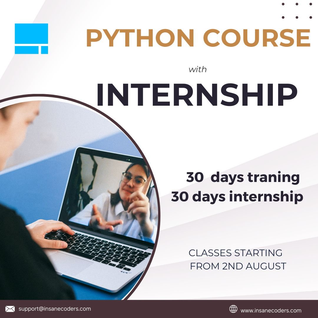 insane_coders's tweet image. 🔥 30 Days coaching from beginner to advanced level. 🏆
🌐 30 Days Internship with Letter of Enrollment 📜 & Certificate of Internship 🏅
Sign up now! 📅👉 insanecoders.com/request/demo
#PythonCourse #PythonInternship #CareerBoost #College #computerscience #programming #job #IT