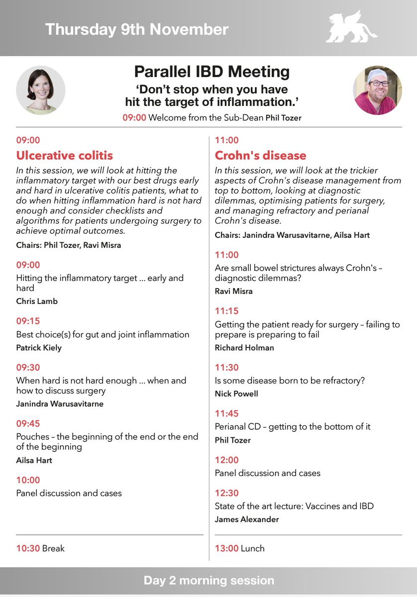 The @StMarksHospital Frontiers meeting was a real highlight for me last year Whilst colon cancer is the main focus this year, there is still an IBD programme ... and it looks fantastic! In the morning there are great talks from @DrChrisLamb @DrAilsaHart @NickPowellLab…