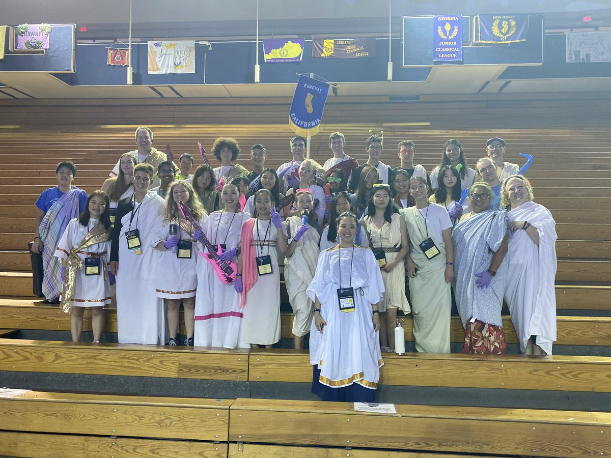 mhsjcl's tweet photo. That’s a wrap on NJCL Convention at Emory University in Atlanta! For the last days of Convention we had the farewell dance and our final spirit day where we processed around the gym in togas and tunics! California also competed in Ludi Soccer and placed third! https://t.co/aBDhONjMN2