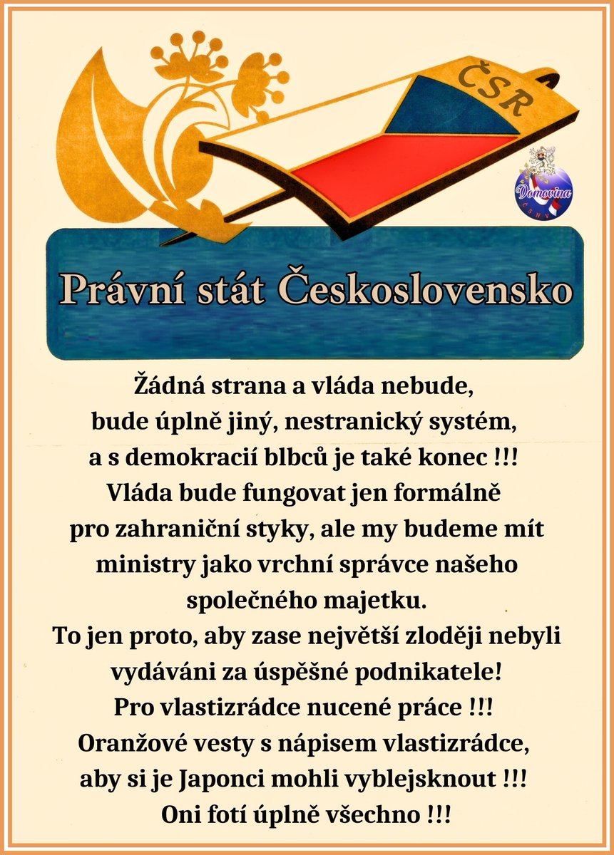 CSNVDomovina's tweet photo. Slušivý oranžový obleček s nášivkou VLASTIZRÁDCE, kdo se těší ?!
No škůdci, vlastizrádci, jejich komplici a pomahači jistě ne !!!
#československo #právnístát https://t.co/539bjVAFXN