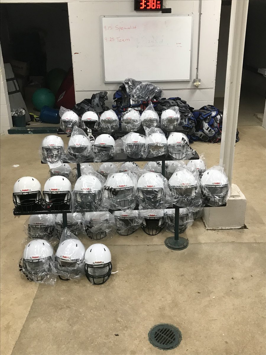 GreenKnightsFB's tweet photo. Getting ready! #helmets #equipment #lockerroom #almosttime #phasefour #GreenKnightsALLin https://t.co/73Z7uj7Anu