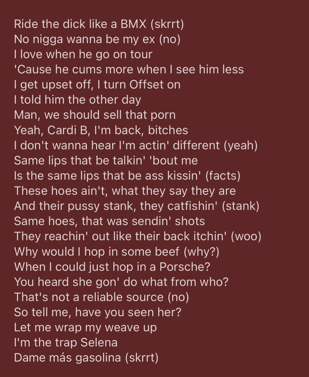 WillyBeaman13's tweet photo. Cardi crushing shit right huuuur https://t.co/0hQ0hGfvn3