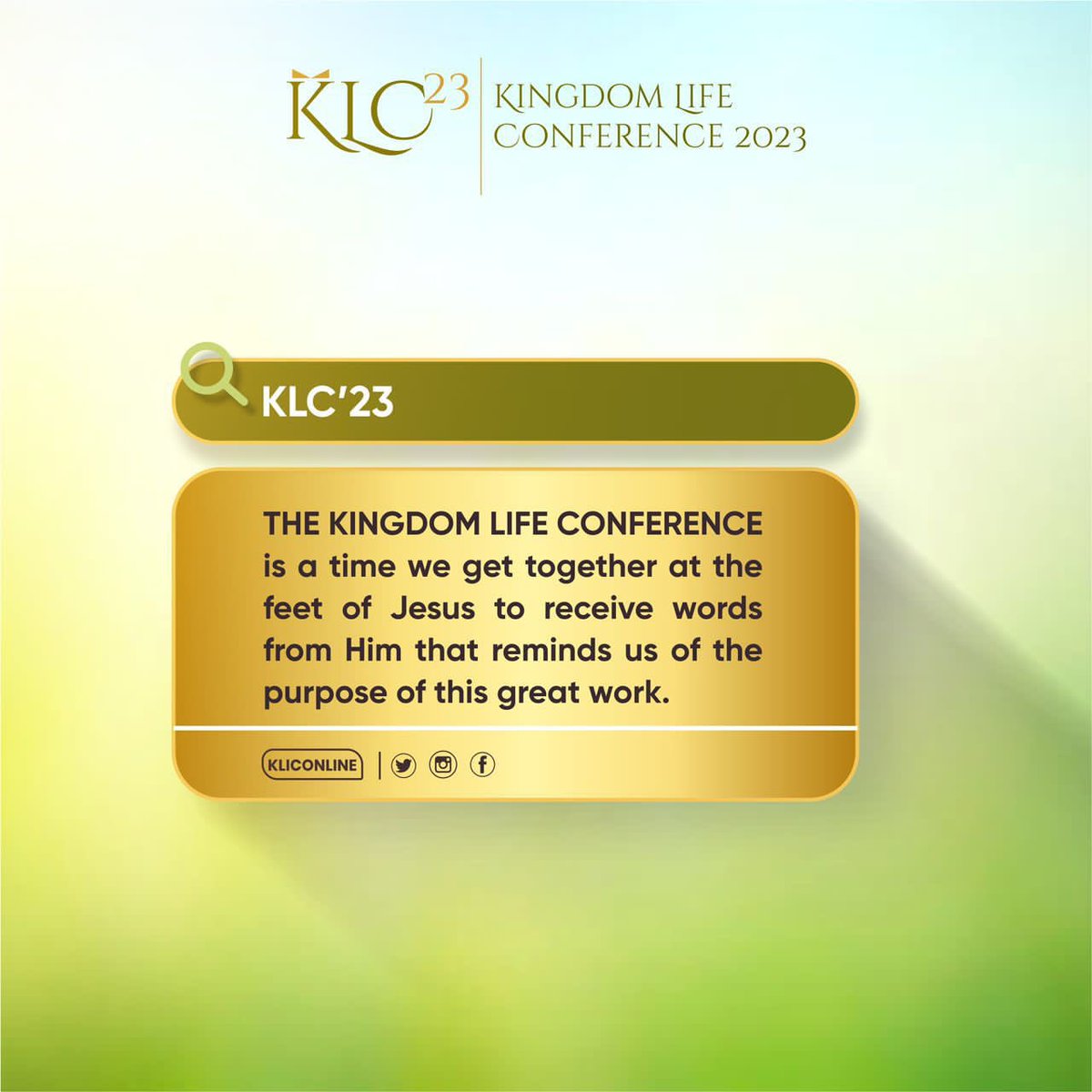 KlicAkure's tweet photo. "📢 GLORY TO GOD! 🎉
🗓️ Mark your calendars and get ready because Heaven is about to kiss the earth.
THEME: THE GOSPEL OF THE KINGDOM
AUGUST 25th - AUGUST 27th, 2023
#kliconline #pstsamadewuyi #klc23 #kingdomlifeconference2023 https://t.co/67pGgtri2D