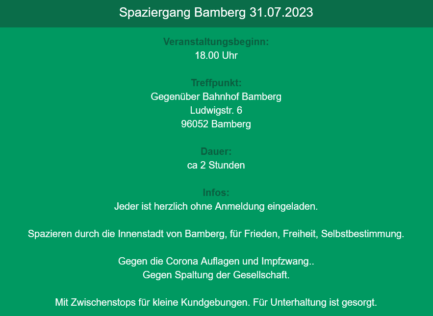 TeMeNue2021's tweet photo. #Demo #Nürnberg macht #Sommerpause!
Alternativen für #Montag:
‼️ #Herzogenaurach #Markplatz 19:00Uhr
‼️ #Crailshaim #Rathaus 18:30 Uhr
‼️ #Bamberg #Bahnhof 18:00 Uhr
#Nuernberg bewegt sich wieder Montag, 28.08.2023 für #Frieden, #Freiheit und #Selbstbestimmung!
#Stolzmonat https://t.co/VsZBdT0XWz
