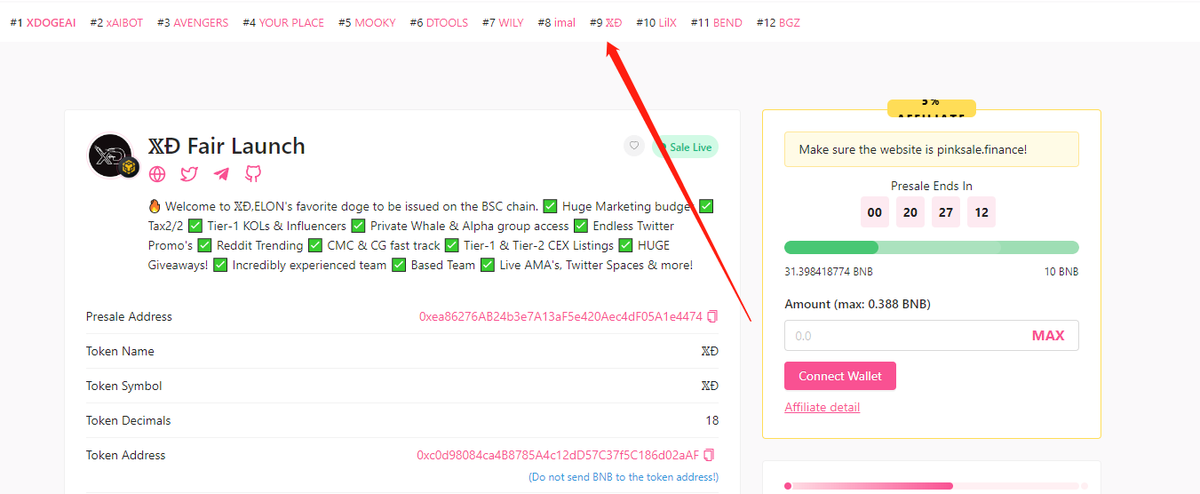 XD_BSC20's tweet photo. XÐ Now #9 in the popular Pinksale!🚀

Go to the moon🔥🔥🔥

https://t.co/15bXnwTHc2 https://t.co/ECpBAjzU2d