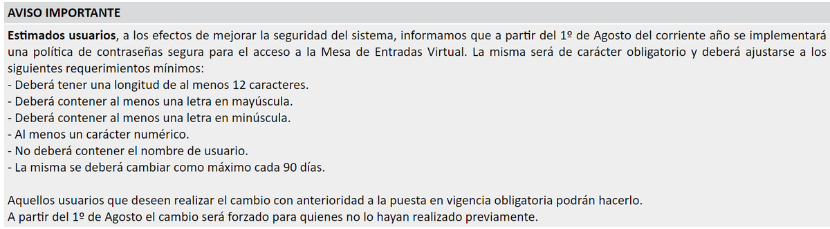 PrietoSchorr's tweet photo. IMPORTANTE‼  Hoy vence el plazo para cambiar la clave de la MEV
Para modificar su Contraseña, siga estos pasos:
1.- Acceda a la MEV como lo hace normalmente.
 2.- Seleccione un Departamento Judicial cualquiera para consultar.
 3.- aparecerá una pantalla arriba a la izquierda clickee en *Modificar Perfil*.
 4.- y en la pantalla siguiente arriba a la izquierda clickee en *Modificar Contraseña*.
 5.- Ingrese su Contraseña Actual
 6.- Tenga presente los requisitos para la nueva contraseña e ingrese la nueva Contraseña y su repetición.
Haga click en el botón Confirmar.