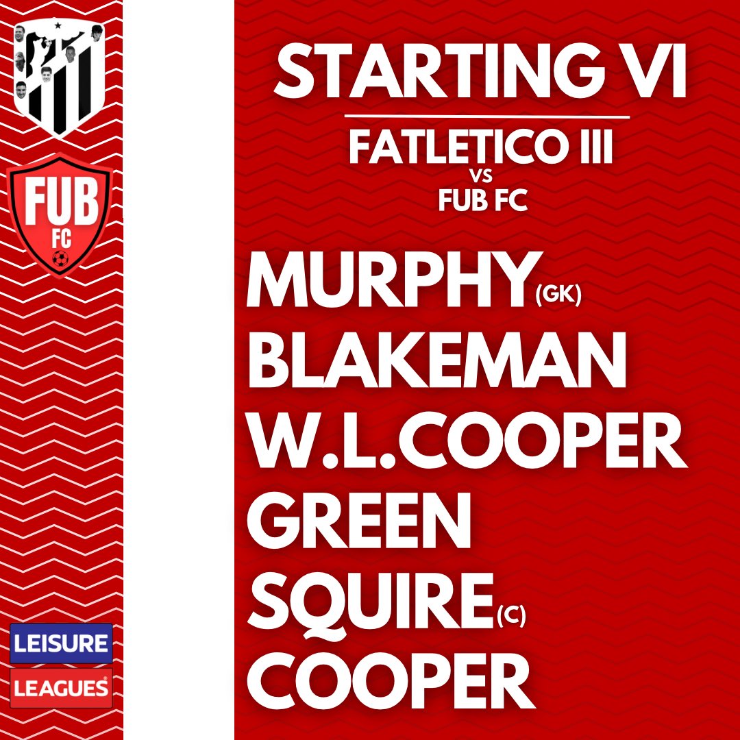 FatleticoIII's tweet photo. STARTING VI

Here’s todays line up for the promotion clash this evening Resident GK Bateman is still out injured, so Murphy looks to add another clean sheet to his tally. New signing W.L.Cooper starts, as do regulars Blakeman, Green, Squire and Cooper. #VivaFatletico https://t.co/9tVl0jSTwx