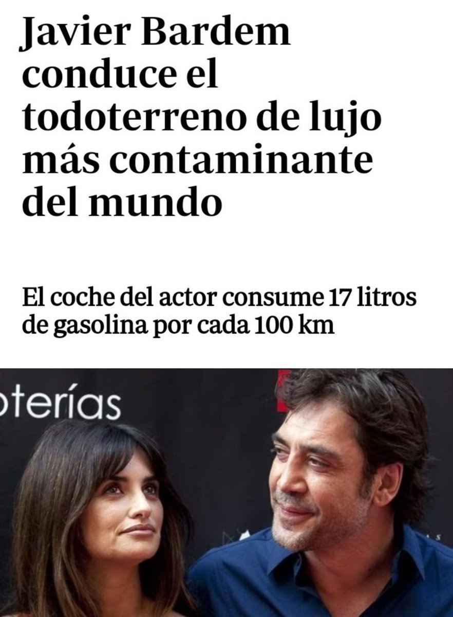 JavierO66080535's tweet photo. ...Aquí tenéis a Javier Bardem y Penélope Cruz estandartes del comunismo patrio y adalides de la lucha contra el cambio climático...Ellos apoyan que un frutero de Leganés no pueda entrar en Madrid con su coche de 12 años, pero van con el coche más contaminante del mundo...ROJOS.. https://t.co/MLBeFXczcu