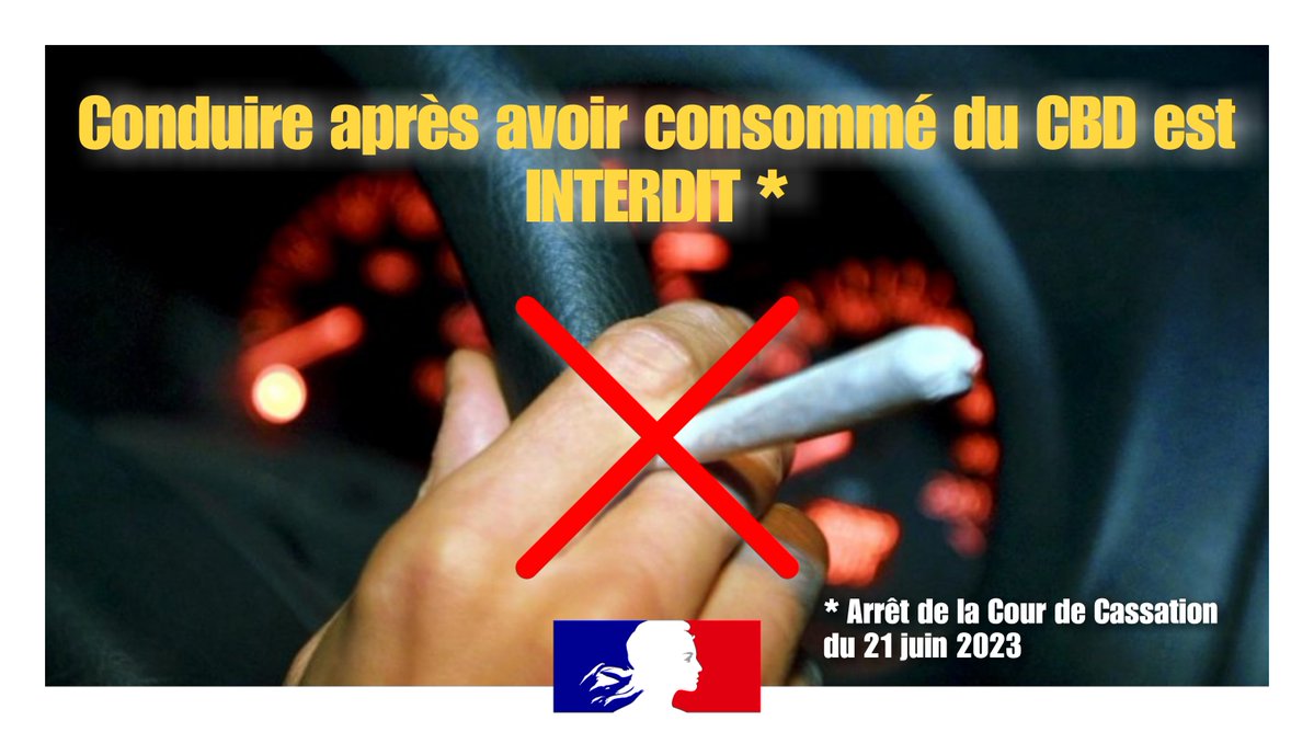 Vous êtes consommateur de #CBD (cannabidiol)❔
⚠️ Conduire après avoir fait usage de CBD est interdit (peu importe la dose absorbée).
C’est la décision rendue par la Cour de Cassation dans un arrêt du 21 juin 2023.
 ➕d'infos 👉 vu.fr/hlsr
@SécuriteRoutiere  #Meuse