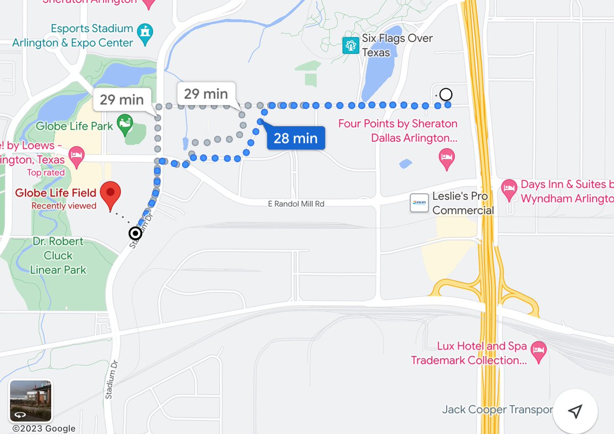 JoseAItuve's tweet photo. @the_transit_guy Oh man, this brings back memories of when my parents and I had to spend part of the time walking on the side of the road (no sidewalks + biggest city in America with no public transit) to get from our hotel to the new Rangers ballpark. A terrible experience https://t.co/Vp5hrolLdF