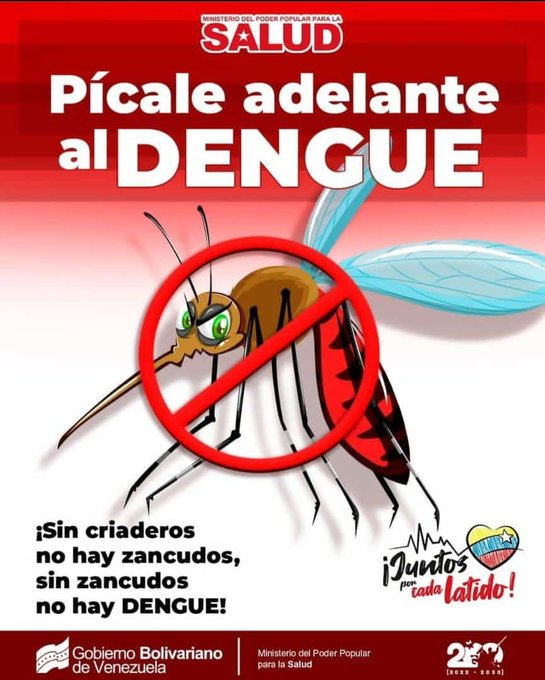 ¡No dejes que el Dengue te pique!   Elimina los criaderos del zancudo y reduce su capacidad de propagación.  ¡Únete a la prevención y juntos piquemos adelante al Dengue!
#VenezuelaTierraProductiva