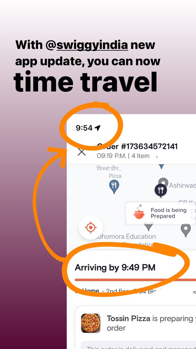 BluffingWingman's tweet photo. Congratulations @Swiggy for inventing time travel. https://t.co/Mycki0YzjN