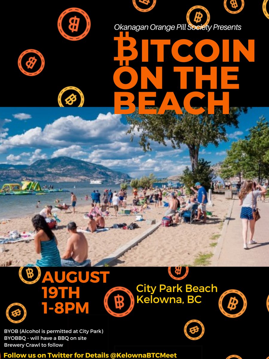 OkanaganBitcoin's tweet image. Fellow bitcoiners! If you are in the Kelowna area later this summer our local meetup is planning a bbq beach day on August 19th at City Park Beach in Kelowna. 

All are welcome, come for some talk satoshis in the sun! 

#Bitcoin