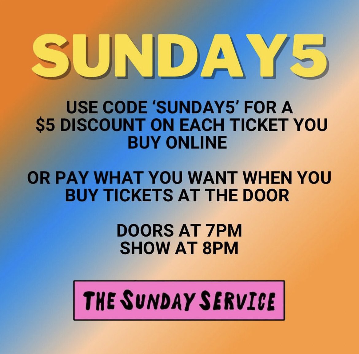 Fox Cabaret (@foxcabaret) on Twitter photo Tonight it’s the <a href="/TheSundayServ/">The Sunday Service</a> PWYW at the door tonight!
Doors 7pm
Show 8pm
Tickets at the door + online (discount code for online) Tonight it’s the <a href="/TheSundayServ/">The Sunday Service</a> PWYW at the door tonight!
Doors 7pm
Show 8pm
Tickets at the door + online (discount code for online)