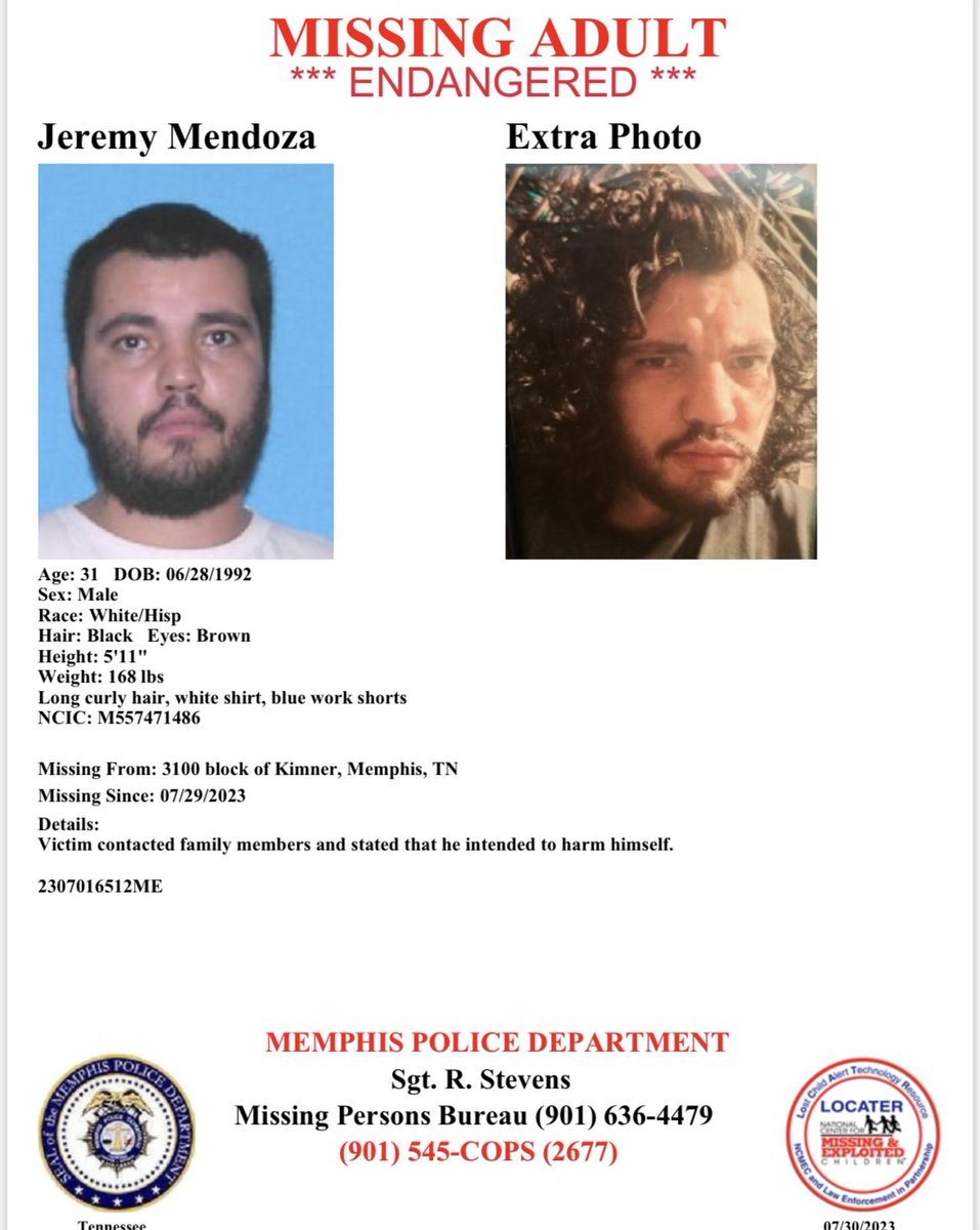 CITY WATCH
Have you seen Jeremy Mendoza?
Report #2307016512ME