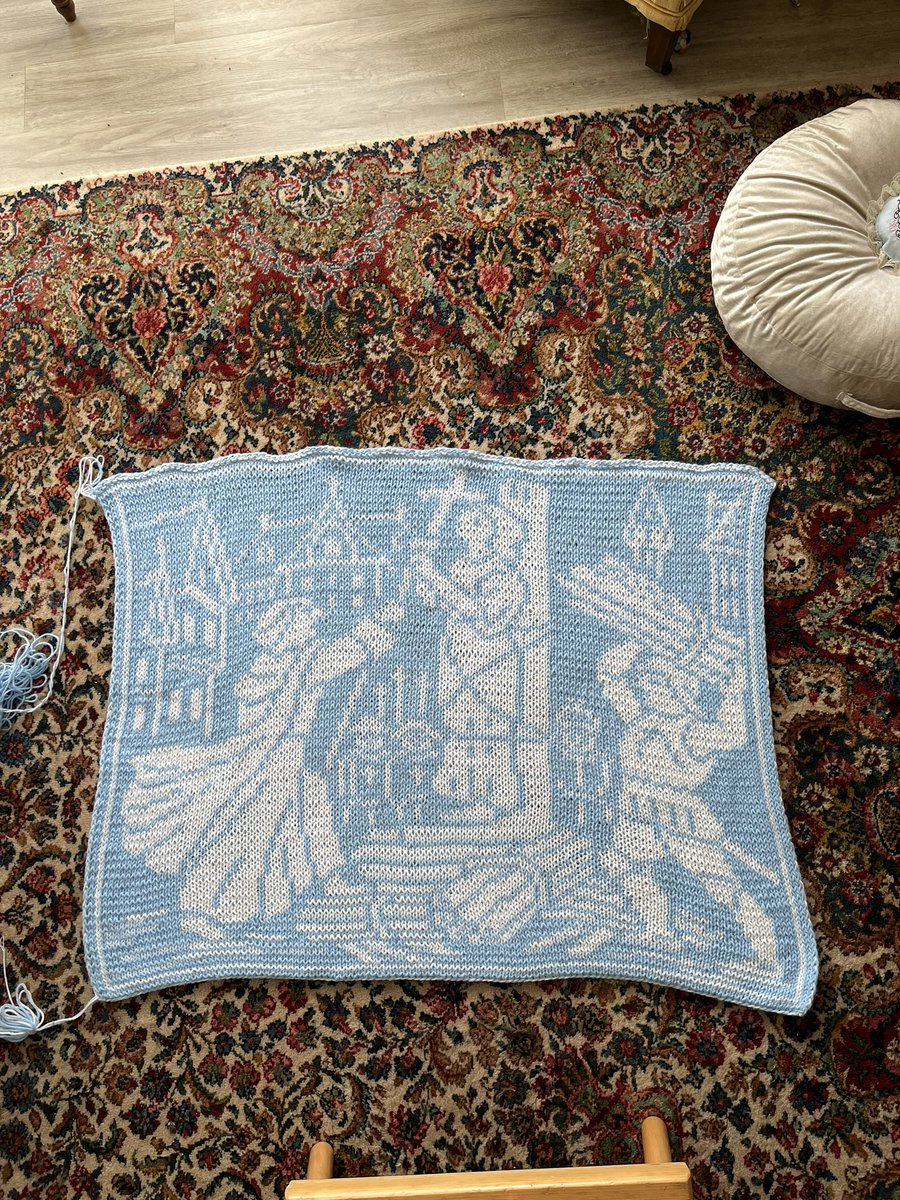 lashon__hara's tweet photo. here is my big hand knit reversible tapestry of joan of arc being burnt at the stake :) https://t.co/mFcdKFMzaP