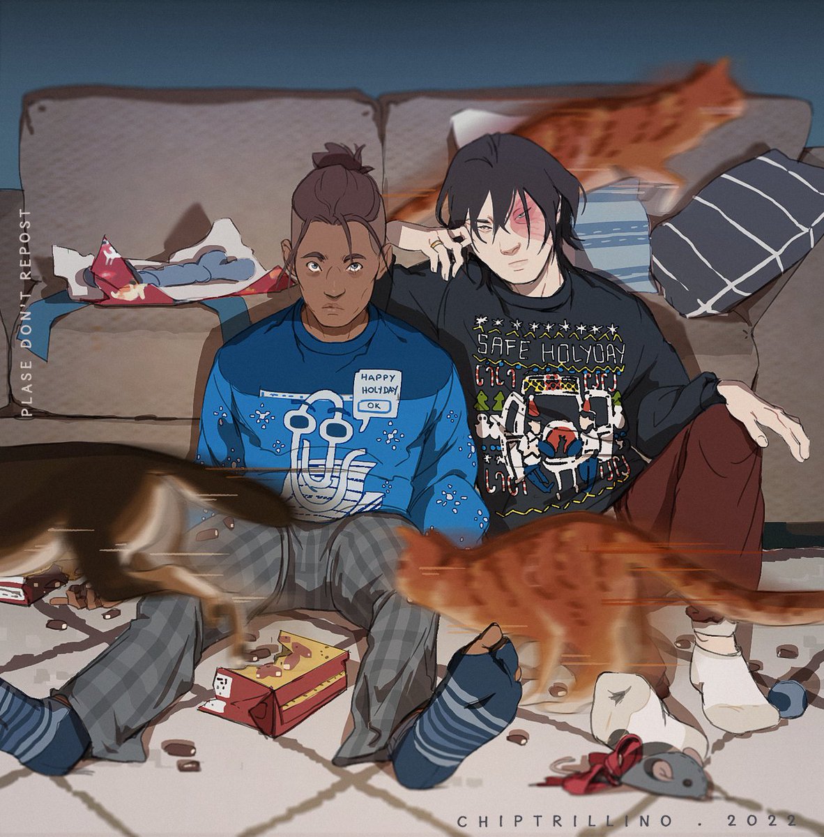 pro tip for all th e artist out there! you don't know how to draw animals? draw them having the zoomies! 
i swear they are just tired! and not unhappy!

this was part at a friends gift exchange for onmyliteraturebullshitagain

fic: archiveofourown.org/series/1968508