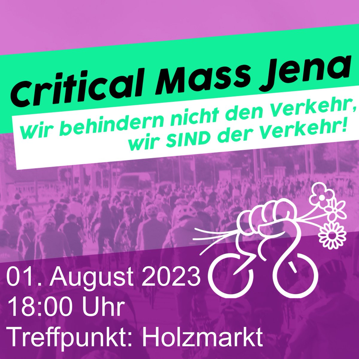 Die nächste Fahrraddemo am 01.08.23 wird sich dem Thema "motorisierte Gewalt" widmen. Für viele Radfahrende sind Dinge, wie z.B. dichtes Auffahren, Anhupen, enges Überholen oder Ausbremsen, allgegenwärtige Themen, findeen aber in der öffentlichen Wahrnehmung zu wenig Beachtung.