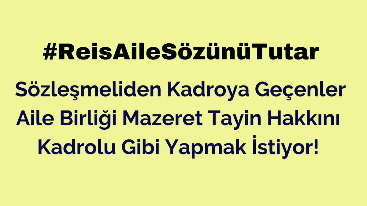 Kadro veriliyor.Cumhurbaşkanı diyorki sözleşmeden kadroya geçenler kadrolular hangi hakka sahiplerse onlarda o hakka sahip olacaklardır.Sonuç olarak Reis söz verdi bakanlıklar uygulamıyor. Buradan tek bir ağızdan gür bir sesle yine sesleniyoruz . 
<a href="/tcbestepe/">T.C. Cumhurbaşkanlığı</a>
#ReisAileSözünüTutar
