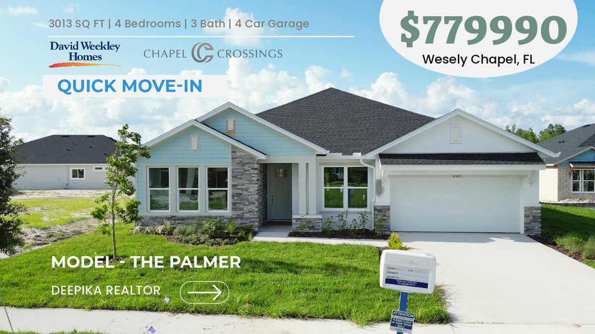 DeepikaRealtor's tweet photo. Stunning Quick Move In: The Palmer by @DavidWeekley at #ChapelCrossings Wesley Chapel, Florida
https://t.co/9AKhoDcku6
#davidweekleyhomes #chapelcrossings #deepikarealtor #floridarealestate #tamparealestate #tamparealtor #wesleychapel #wesleychapelhomesforsale https://t.co/sGBfhkbpy8