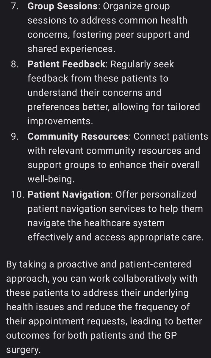 🌟Asked ChatGPT🌟 At our GP surgery we have a cohort of patients who call us very frequently for an appointment. What are 10 things we could do or explore with them that would enable us to better meet the needs of these patients?