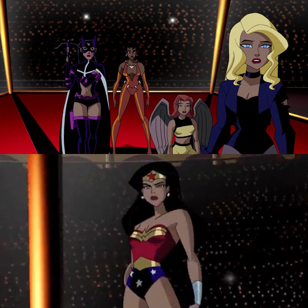 bookclubmembers's tweet photo. The “Oh Sh*t,” look on their faces, lol! We talk over Justice League Unlimited “Grudge Match,” on this week’s podcast!  LINK IN BIO! #podcast #justiceleagueunlimited #commentary #brucetimm #dwaynemcduffie #dccomics #vixen #shayera #huntress #blackcanary #wonderwoman https://t.co/PfNeGGBdi7