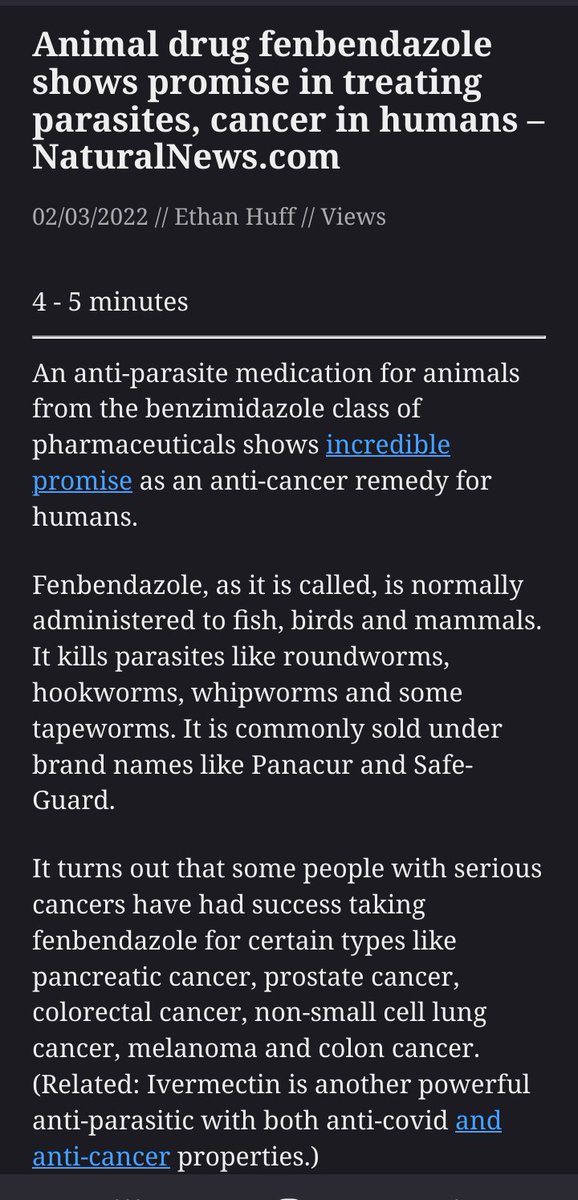mdfir212's tweet photo. @pills_truth An anti-parasite medication for animals from the benzimidazole class of pharmaceuticals shows incredible promise as an anti-cancer remedy for humans...⤵️ https://t.co/i386CwME6d