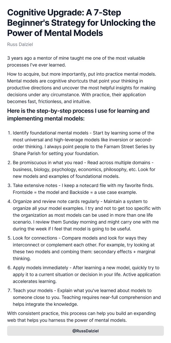 Cognitive Upgrade: A 7-Step Beginner's Strategy for Unlocking the Power of Mental Models

#ship30 #mentalmodels #dailywriting