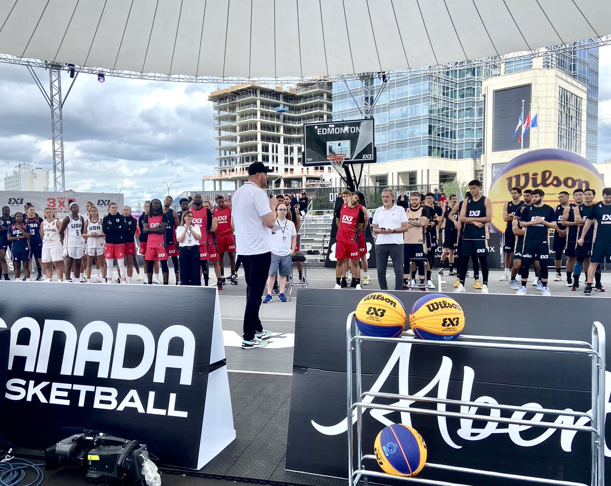 Great opening ceremonies for the @FIBA 3x3 Edmonton. The Minister of @ABTourismSport Joseph Schow and Councillor @AndrewKnack speaking to the power of sport and community. @alberta2030cg @ExploreEdmonton @CityofEdmonton @donorthevents #meetmedowntown #ableg #yegcc