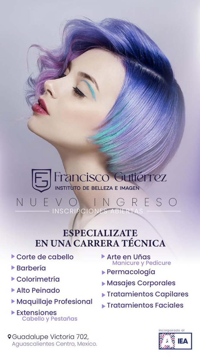 400revista's tweet photo. Llegó la hora de especializarte en una carrera técnica!
Instituto de Belleza e Imagen #FranciscoGutierrez Comenzamos el 28 de Agosto #barberia #uñas #cortedecabello #maquillaje #masajes #altopeinado
#Aguascalientes https://t.co/UqmRrBgGDM