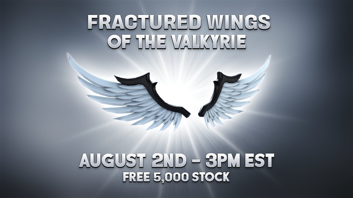 FracturedSkies's tweet photo. Fractured Wings of The Valkyrie dropping this Wednesday! 🪶

Date: August 2nd, 2023 @ 3PM EST 
Stock: 5,000 
Price: FREE 

👇 LINK BELOW 👇

#Roblox | #RobloxUGC | #RobloxUGCLimited | #RobloxFreeLimited