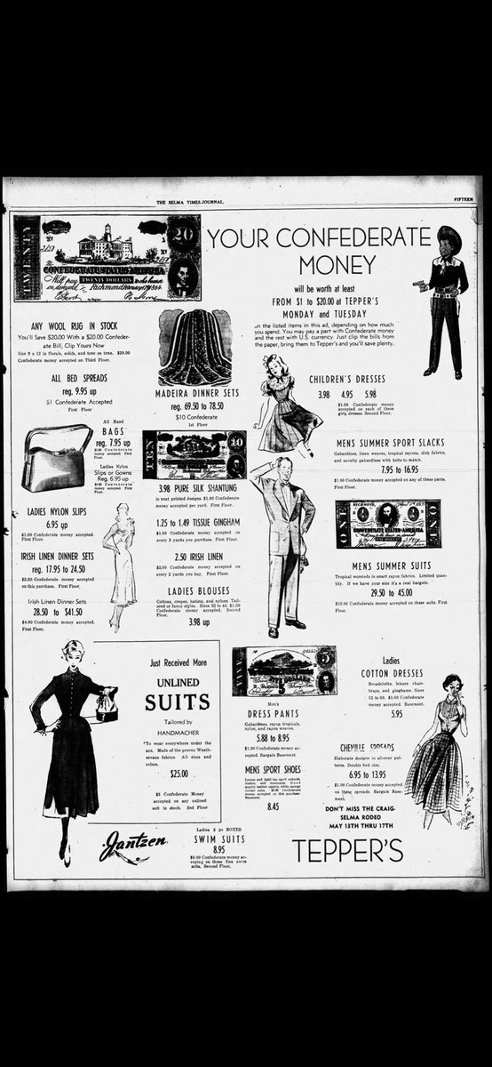 How did the Confederates end up with the bag? Dwight Mann was spending confederate money in the 1950s🤷🏾‍♀️ Selma, Alabama · Sunday, May 11, 1952