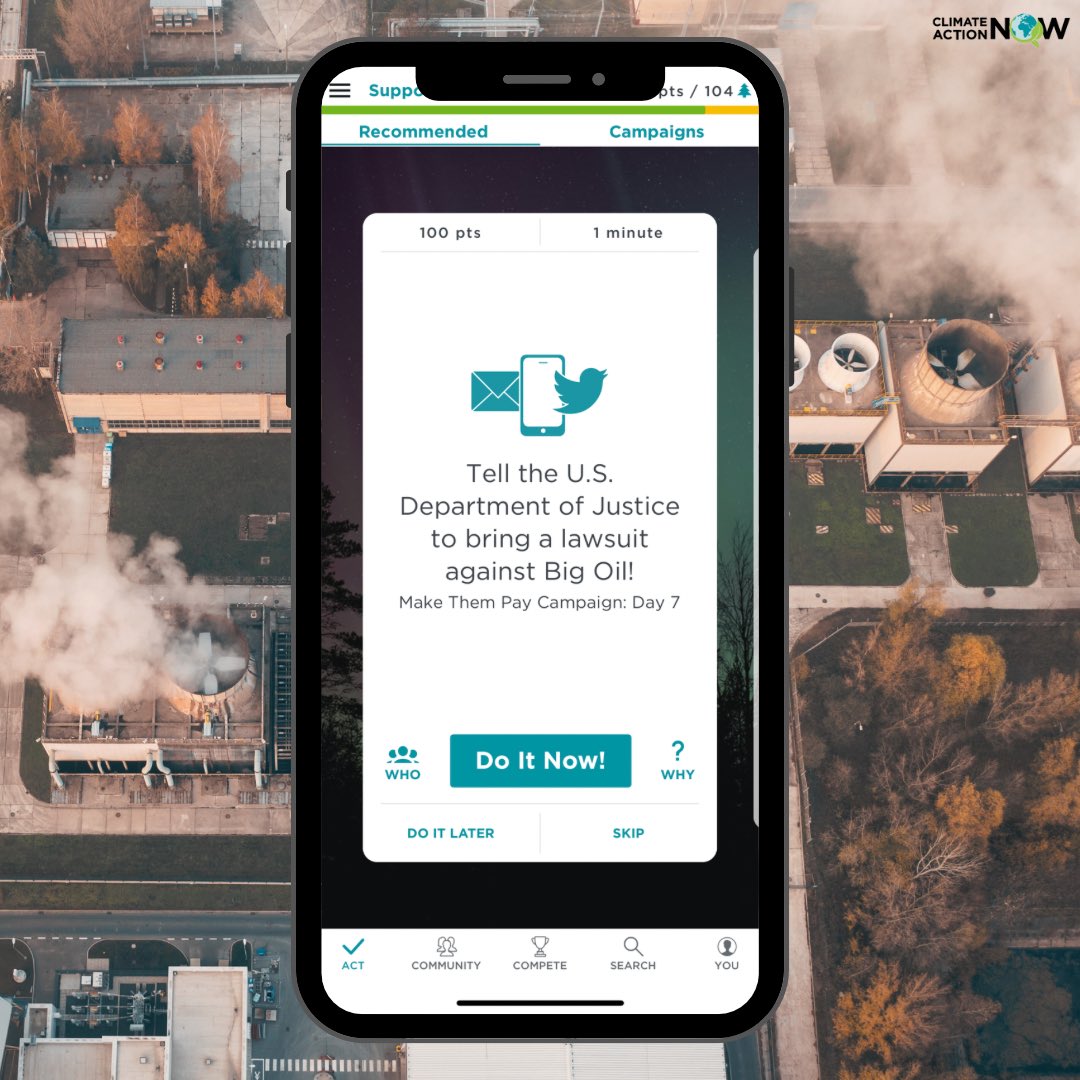 #ClimateAction of the day: Tell the U.S. Department of Justice to bring a lawsuit against Big Oil! The time to act is NOW. climateactionnow.com #BigOil #exxonknew #ClimateActionNow