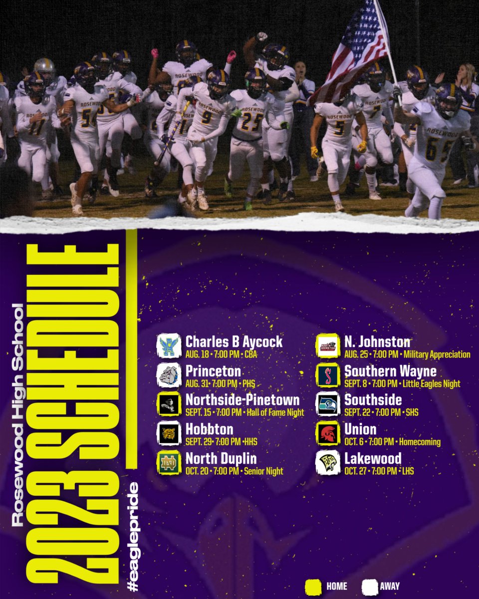 rosewoodfball's tweet photo. Go ahead and mark your Friday nights as the 2023 season officially starts tomorrow. We need you all to paint the stands purple and gold every Friday and come be a part of this season. #eaglepride #1more #trainisrolling https://t.co/nsuXJ5KdrG