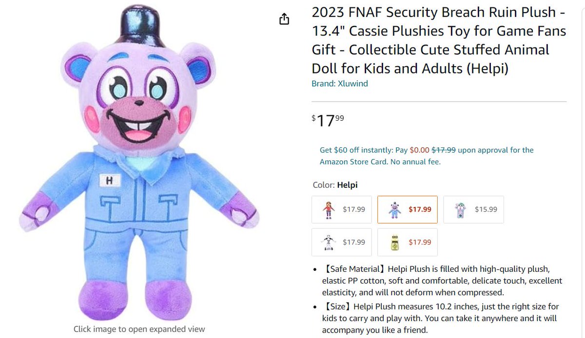  2023 FNAF Security Breach Ruin Plush - 11.8