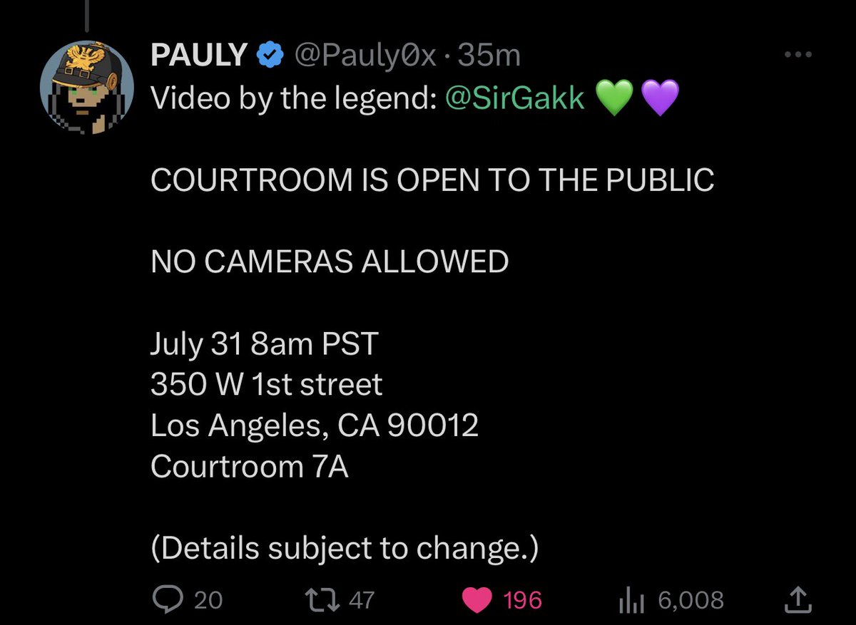 PUBLIC SERVICE ANNOUNCEMENT:

If you are arriving at the trial tomorrow, understand this is a court house and not a Twitter space. 

Key reminders-

-This is not a rally, and it is not a protest. This is a court case, and requires maturity. 

-Do not in anyway bully, harass, or