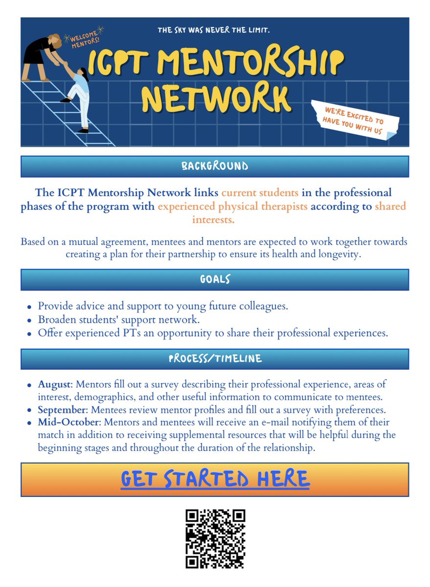 Dr. Kayleen A. Rodriguez (@herplexus) on Twitter photo Hey #PTtwitter fam!
Mentor recruitment for the ICPT Mentorship Network is now in process! If you’re interested in becoming a mentor for a graduate <a href="/IthacaPt/">Physical Therapy IC </a> student, fill out the sign up form following the link in my bio.
If you have any questions, DM me! Hey #PTtwitter fam!
Mentor recruitment for the ICPT Mentorship Network is now in process! If you’re interested in becoming a mentor for a graduate <a href="/IthacaPt/">Physical Therapy IC </a> student, fill out the sign up form following the link in my bio.
If you have any questions, DM me!