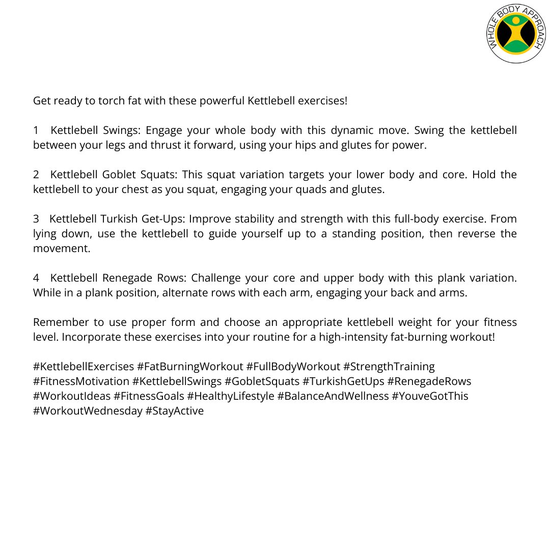 WBA2k10's tweet image. Get ready to torch fat with these powerful Kettlebell exercises! 🔥💪✨
#KettlebellExercises #FatBurningWorkout #FullBodyWorkout #StrengthTraining #FitnessMotivation #KettlebellSwings #GobletSquats #TurkishGetUps #RenegadeRows #WorkoutIdeas #FitnessGoals #HealthyLifestyle