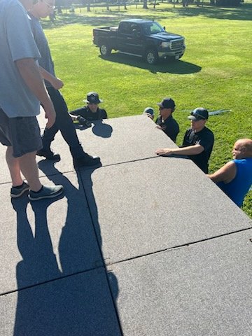 BasilJFD's tweet photo. Members of the BJFD and Explorers, members from the Village of Baltimore and the Festival Committee set the main stage up this morning for the Baltimore Festival this week. https://t.co/lkFSmt4adx