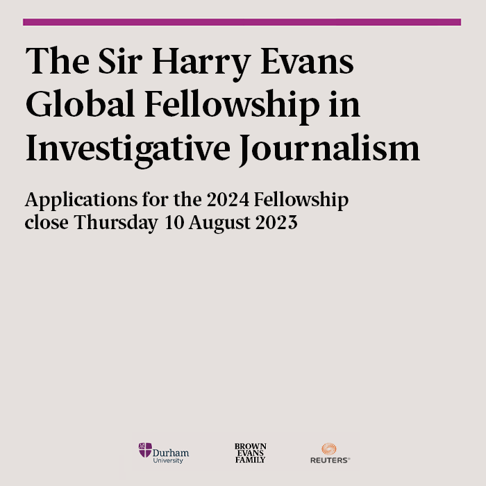 Fantastic opportunity for early career journalist: 9-month fellowship with <a href="/durham_uni/">Durham University</a> + <a href="/Reuters/">Reuters</a> with investigative project from inside a newsroom in London, NY or Toronto.
Find out more >> tinyurl.com/yuyfywy8
