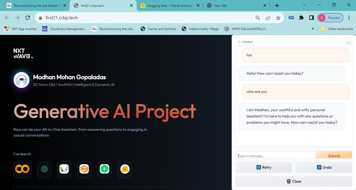 GopaladasMohan's tweet photo. very first step towards the generation of Artificial Intelligence. My very Fist project on Generative AI....happy to be part of this great achievements.....thanks to nxtwave.
🥳🥳🥳 Link provided in the profile

#rahulattuluri #nxtwave #skills #ai #GenAIMegaWorkshop #NxtWave https://t.co/AvCbgKiVsz