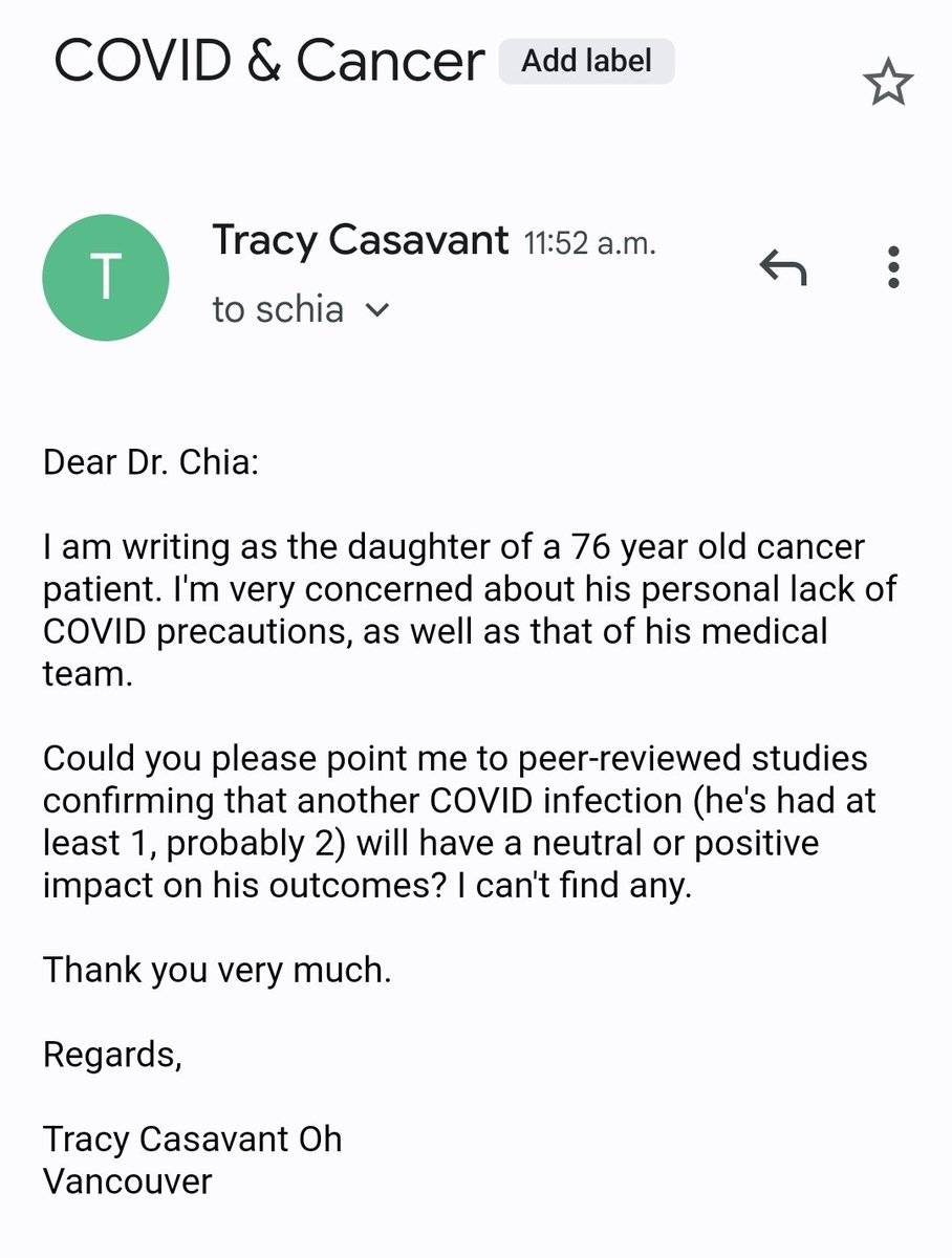 A simple email can double as advocacy. Will let you know what I learn.

#CovidIsntOver #CovidIsNotOver #MaskUp #cancer #bcpoli #cdnpoli #oncology #MedTwitter