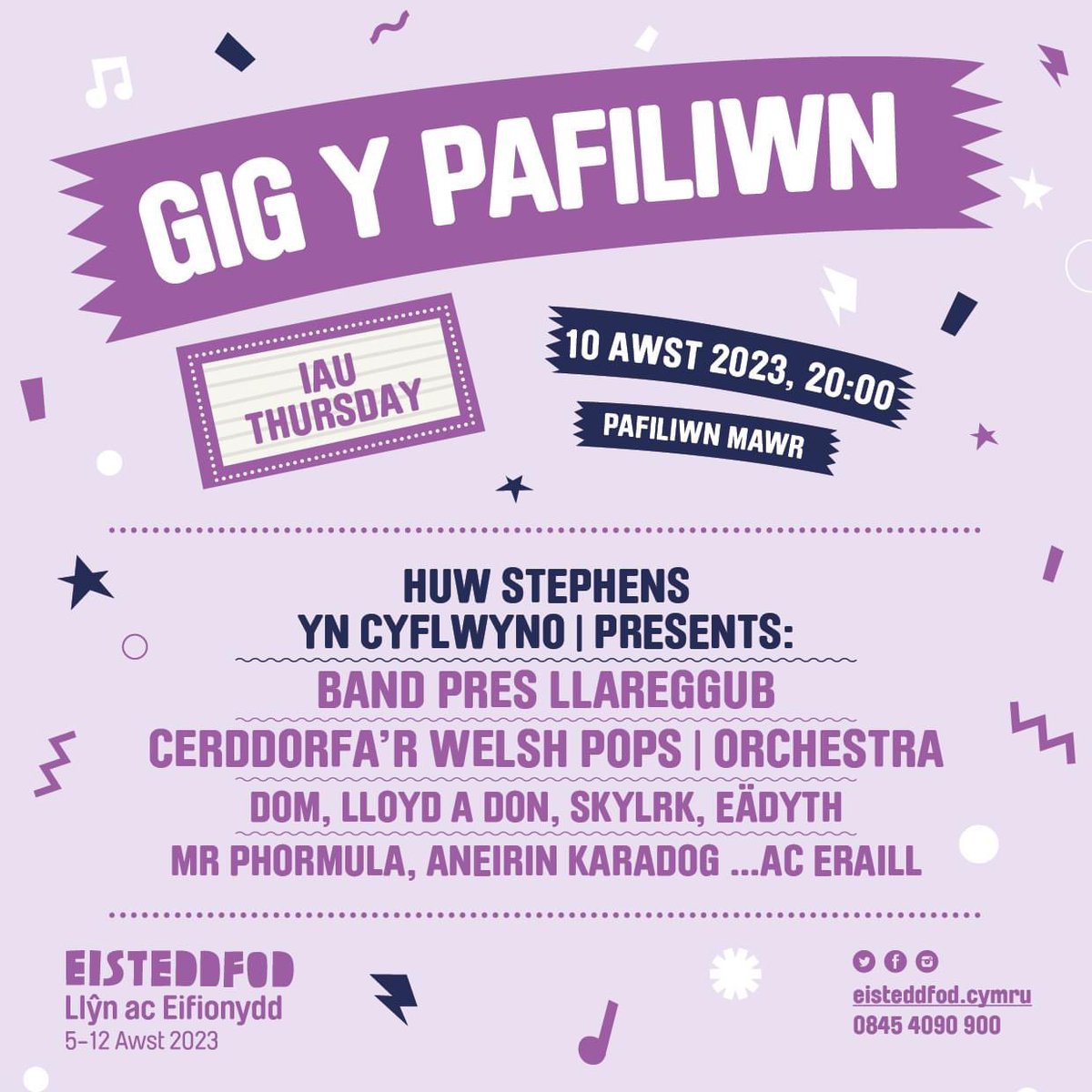 Nos Iau yn yr Eisteddfod! @domjamesf a @lloydylew a @dontheprod @MrPhormula @sir_skylrk @eadythofficial a @LlareggubBrass yn lledaenu’r llawennydd! @eisteddfod