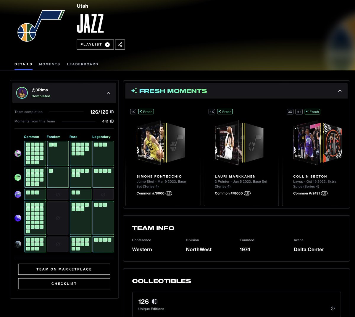 I do love the new pages on 
<a href="/NBATopShot/">NBA Top Shot</a> when I first joined, owning every unique Jazz moment on the platform was the #1 goal.  The team page is an easy way to admire that accomplishment.