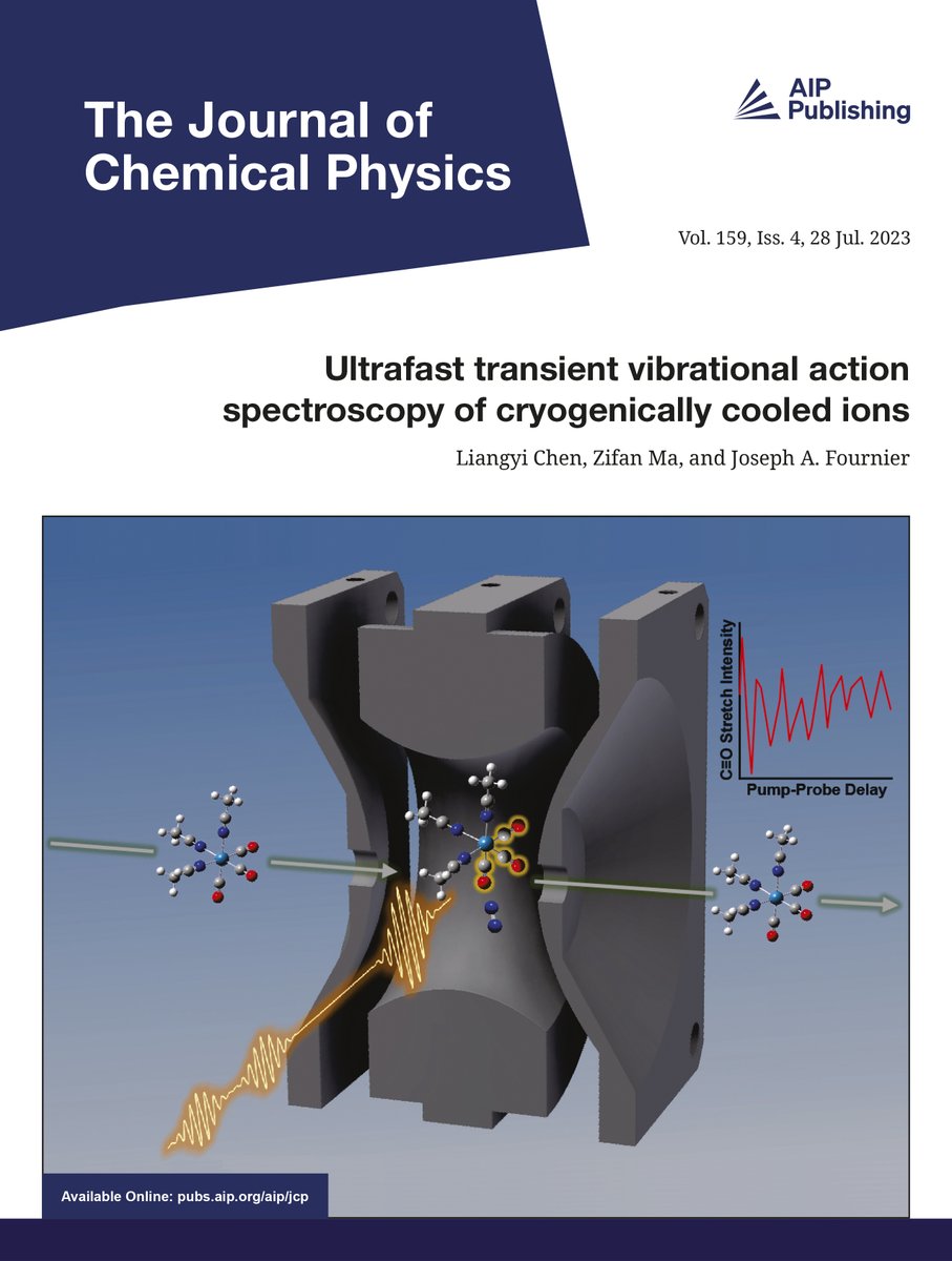 Liangyi Chen, Zifan Ma, & Joseph Fournier @WashUChem demonstrate frequency-resolved ultrafast transient vibrational action spectroscopy of dilute molecular ion ensembles in this JCP cover feature - read it here! aippub.org/454axz6