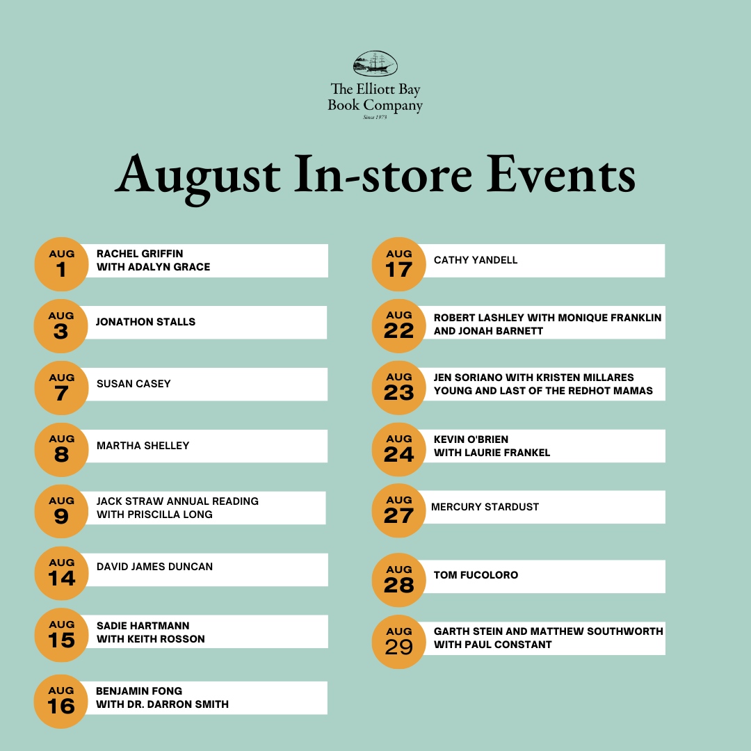 ElliottBayBooks's tweet photo. Check out all the events coming to the store this August!
Whether you're wanting to meet your favorite author or are wanting to find something different to do, our events are a great way to do both.
#EBBCOevents #authorreading #seattleactivities #indiebookstore https://t.co/eire8QIgVo