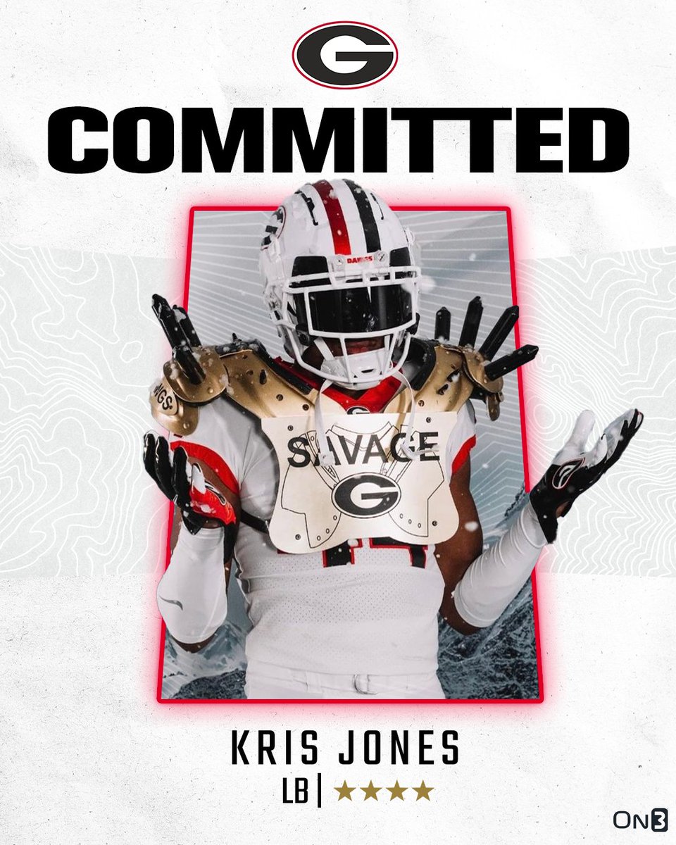 Rivals's tweet photo. 🚨BREAKING🚨 4-star LB Kris Jones (@bigkris4422) has committed to Georgia🐶

More from @ChadSimmons_: https://t.co/zIO0TCe5ni https://t.co/W7kym7QwL1