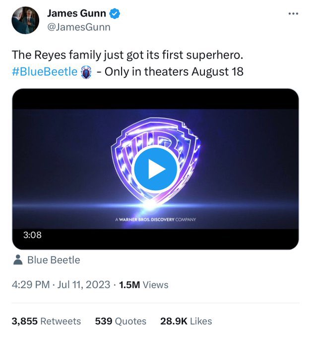 Itssan17's tweet photo. Gunn’s post about Blue Beetle got 29k likes in 3 weeks and Snyder’s post got 45K likes in just 3 hours. No one does it like Zack Snyder 👏 https://t.co/wOIdXC7Afh