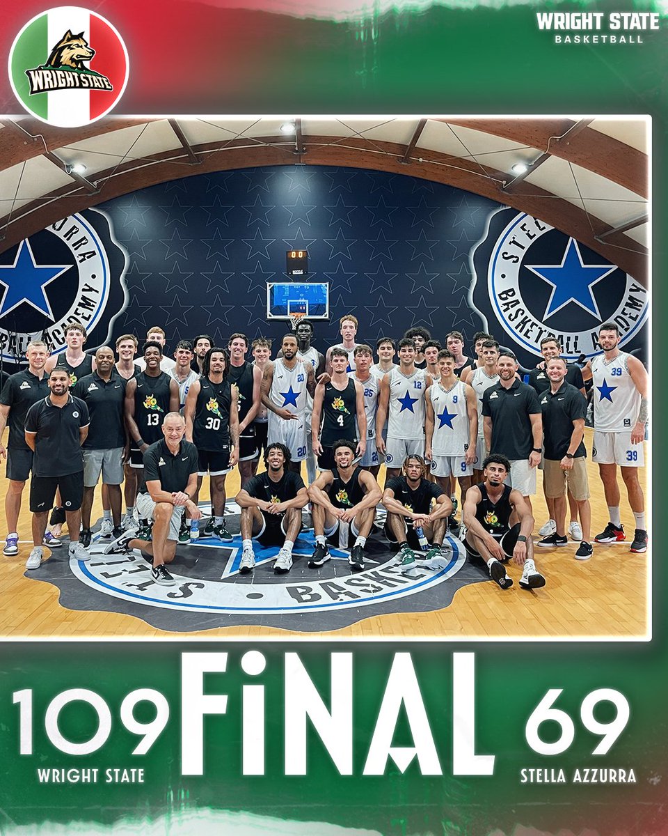 Wright State Men’s Basketball (@wsu_mbb) on Twitter photo Finishing our time in Rome with a win!
Wright State 109, Stella Azzurra 69
--
<a href="/KadenBrown04/">Kaden Brown</a>: game-high 20pts
<a href="/AHuibregtse11/">Alex Huibregtse</a>/<a href="/tannerholden_23/">Tanner Holden</a>: 14pts each
<a href="/Dreycarter23/">Drey carter</a>: 10pts
--
12 different Raiders scored in our first taste of international action!
#RaiderUP | #RaiderFamily Finishing our time in Rome with a win!
Wright State 109, Stella Azzurra 69
--
<a href="/KadenBrown04/">Kaden Brown</a>: game-high 20pts
<a href="/AHuibregtse11/">Alex Huibregtse</a>/<a href="/tannerholden_23/">Tanner Holden</a>: 14pts each
<a href="/Dreycarter23/">Drey carter</a>: 10pts
--
12 different Raiders scored in our first taste of international action!
#RaiderUP | #RaiderFamily